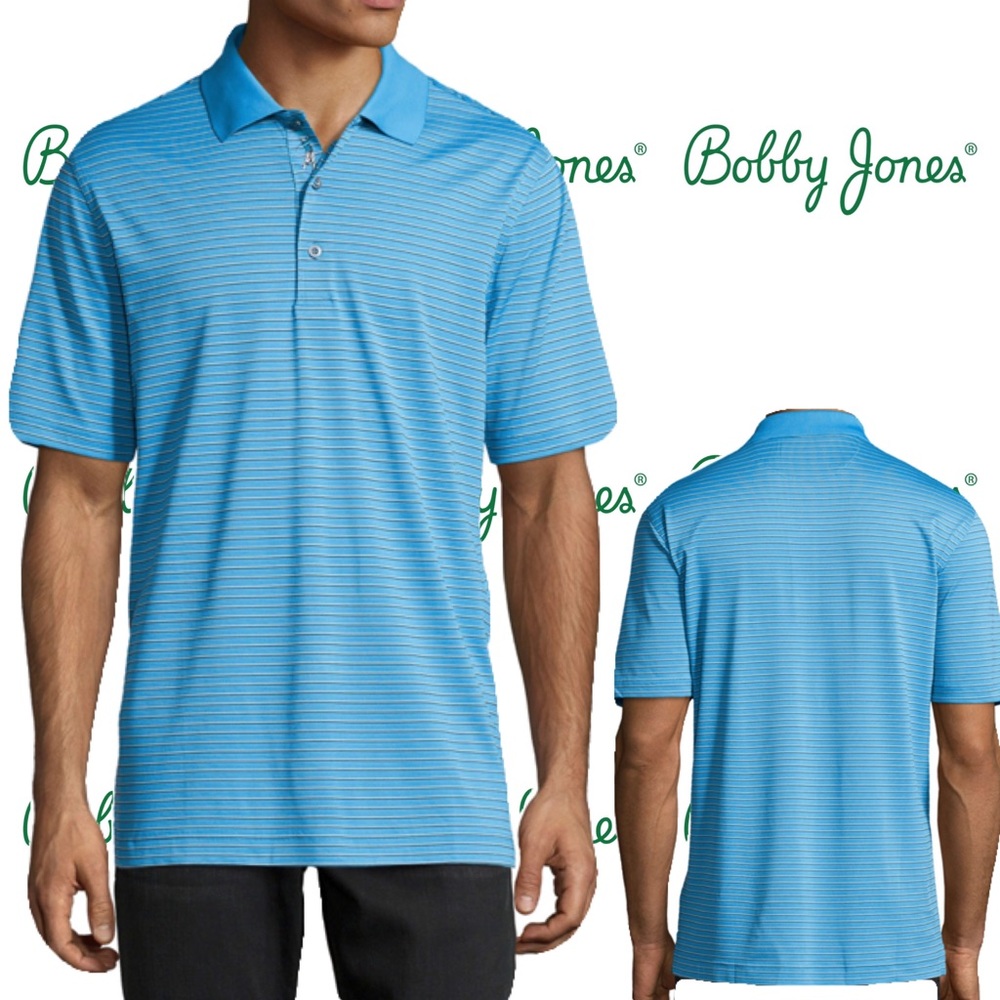 BOBBY JONES Men’s Medium Blue Stripe Golf Polo New